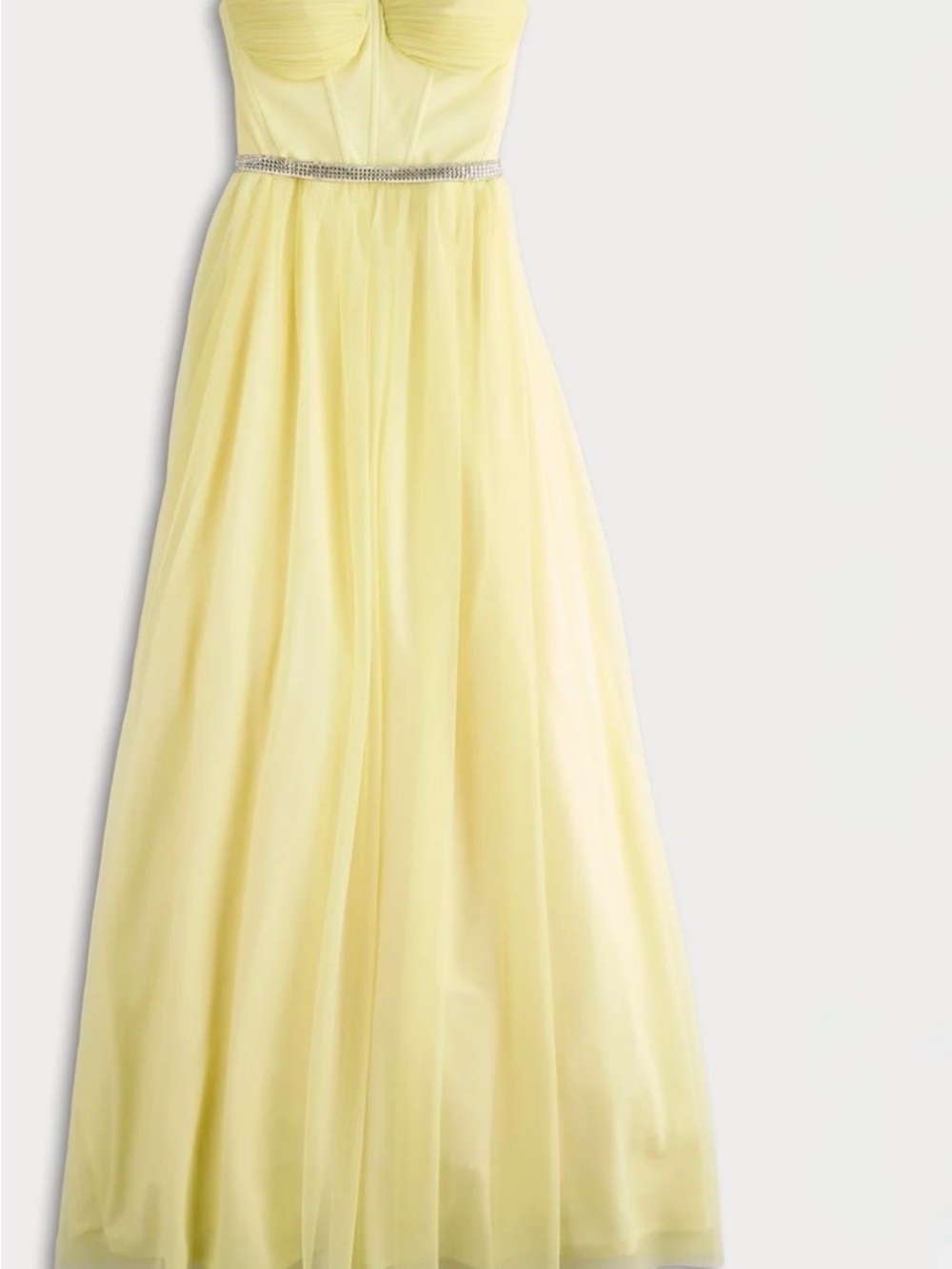 Strapless Pale Yellow Maxi Skirt with Rhinestone Waist